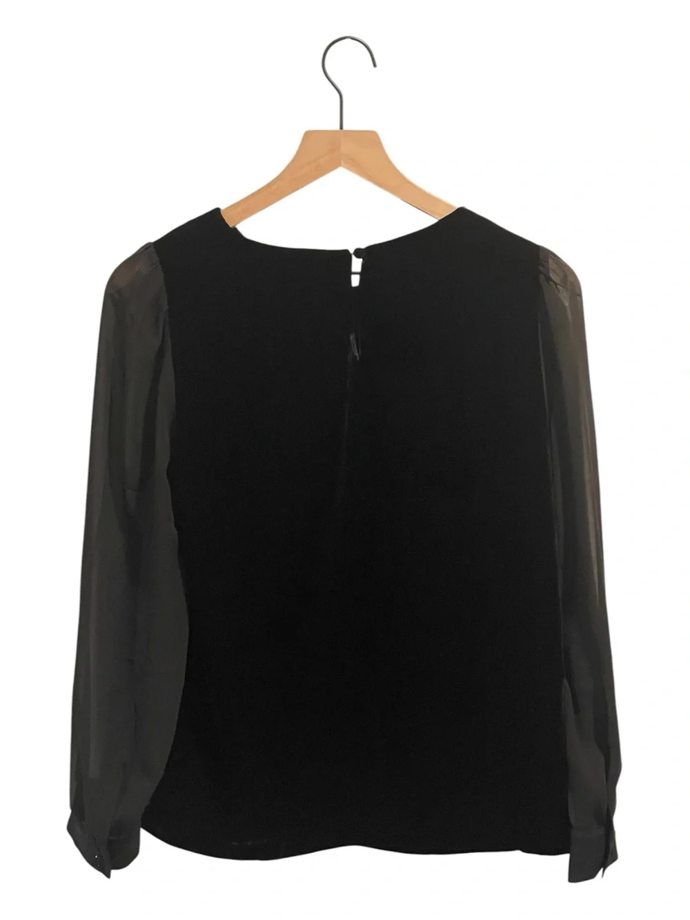 NWT J. Crew Black Velvet Top with Sheer Long Puff Sleeves, Crew Neck, Size XS